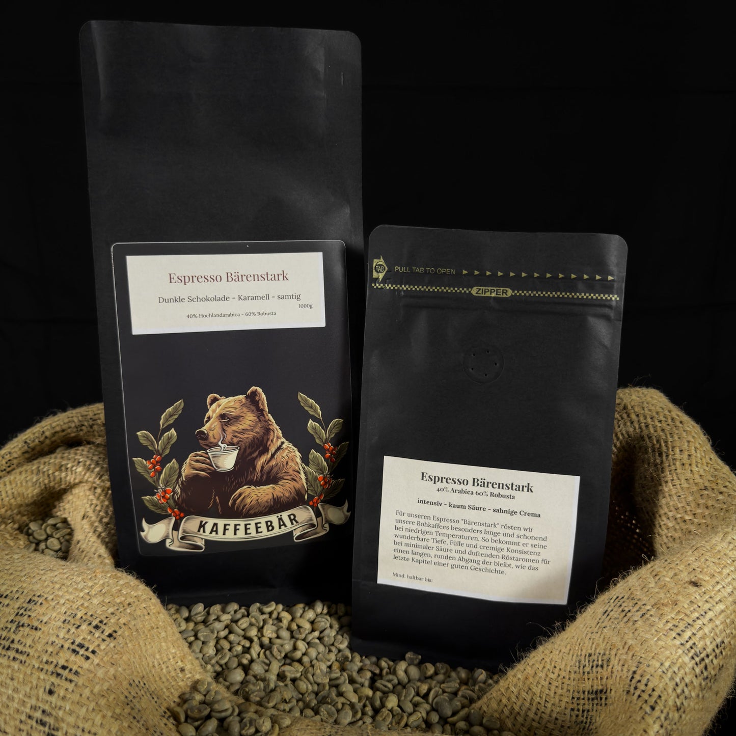Kaffeetüten „Espresso Bärenstark“ von KaffeeBär – schokoladig, karamellig, kräftig