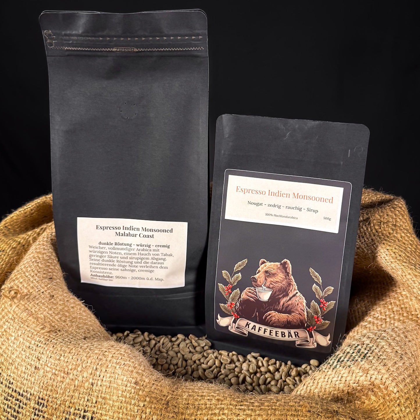 Kaffeetüten „Indien Monsooned Malabar“ von KaffeeBär – würzig, erdig & kräftig von der Malabarküste