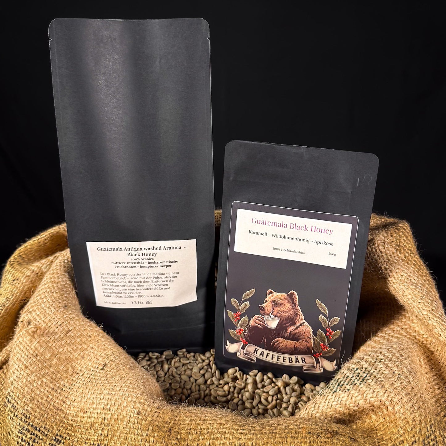Kaffeetüten „Guatemala Black Honey“ von KaffeeBär – süß, karamellig & komplex aus Antigua
