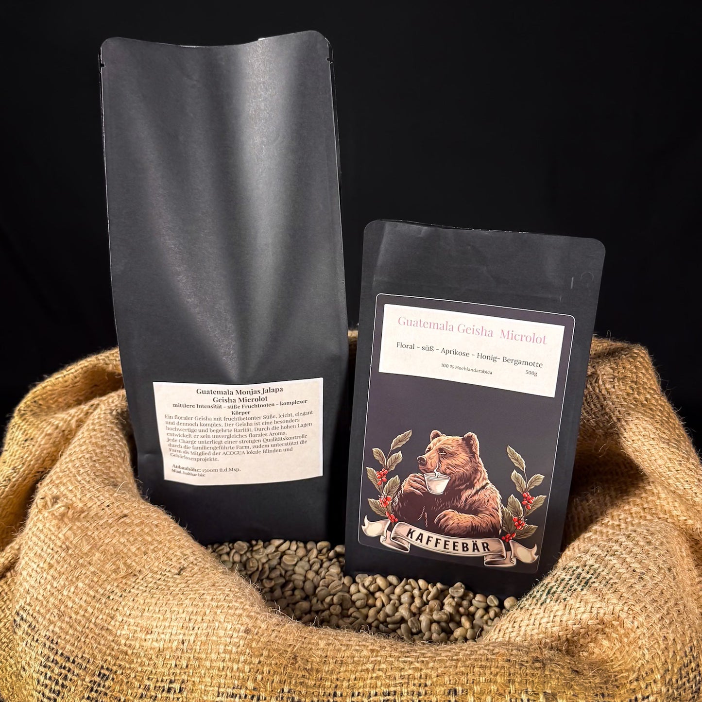 Kaffeetüten „Guatemala Geisha Microlot“ von KaffeeBär – floral, süß & komplex aus Jalapa