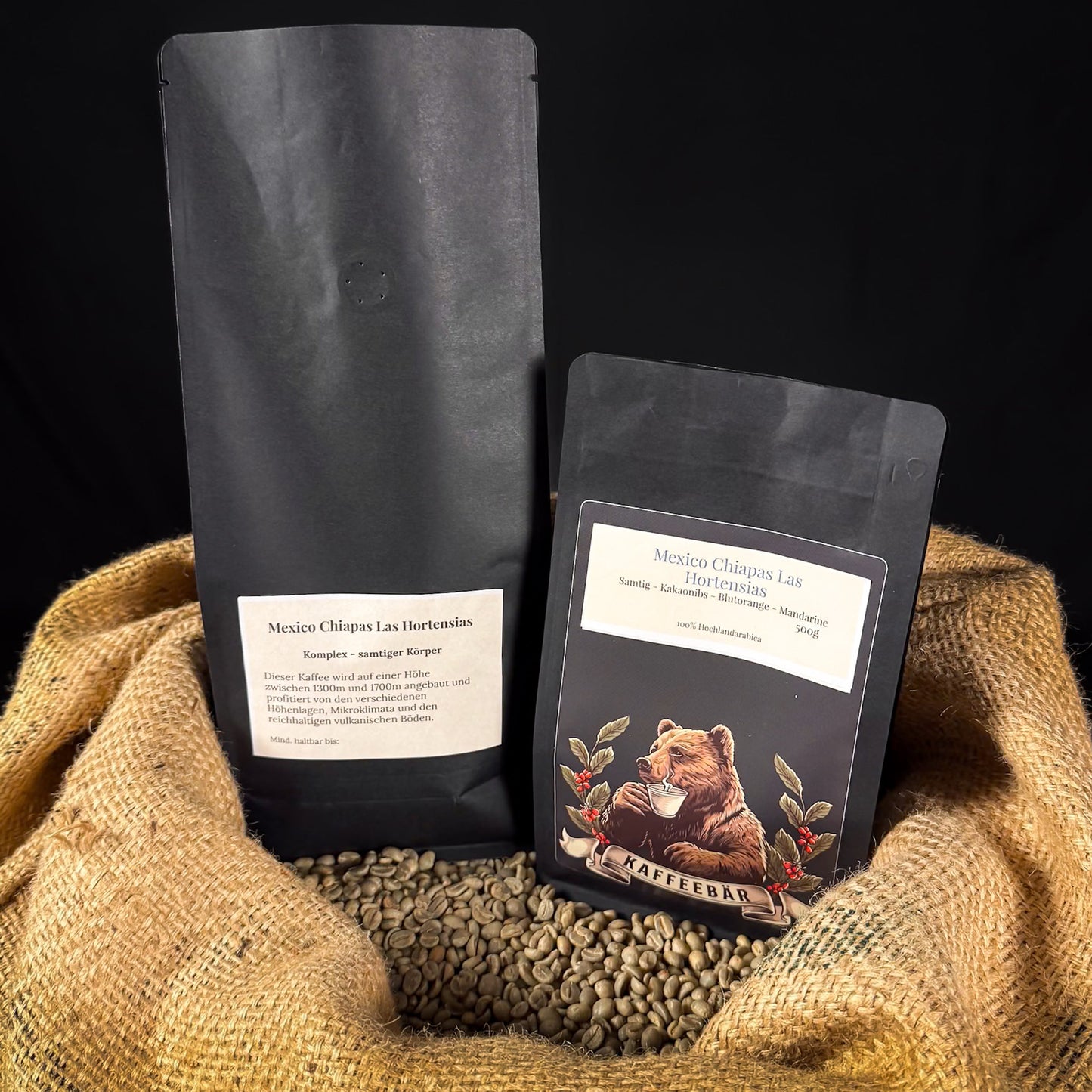 Kaffeetüten „Mexico Las Hortensias“ von KaffeeBär – süßer Arabica aus Chiapas mit floralen Noten