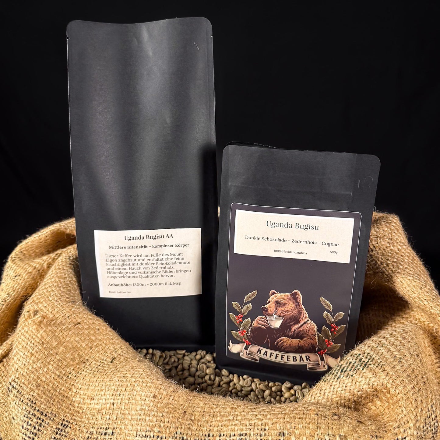 Kaffeetüten „Uganda Bugisu AA“ von KaffeeBär – schokoladig, zedrig & vollmundig vom Mount Elgon