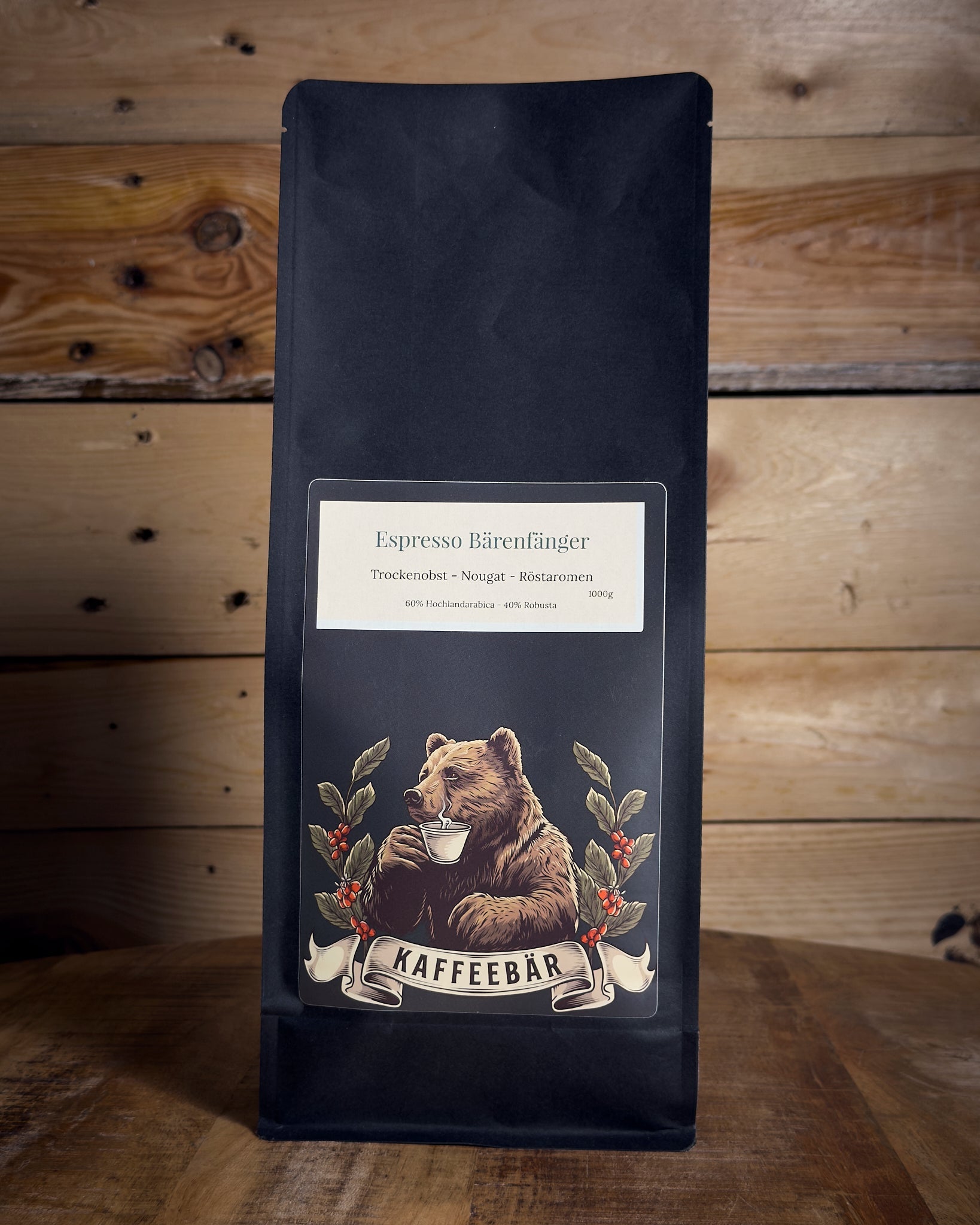Handgerösteter Espresso Bärenfänger in der 1000g Vorratspackung von KaffeeBär.