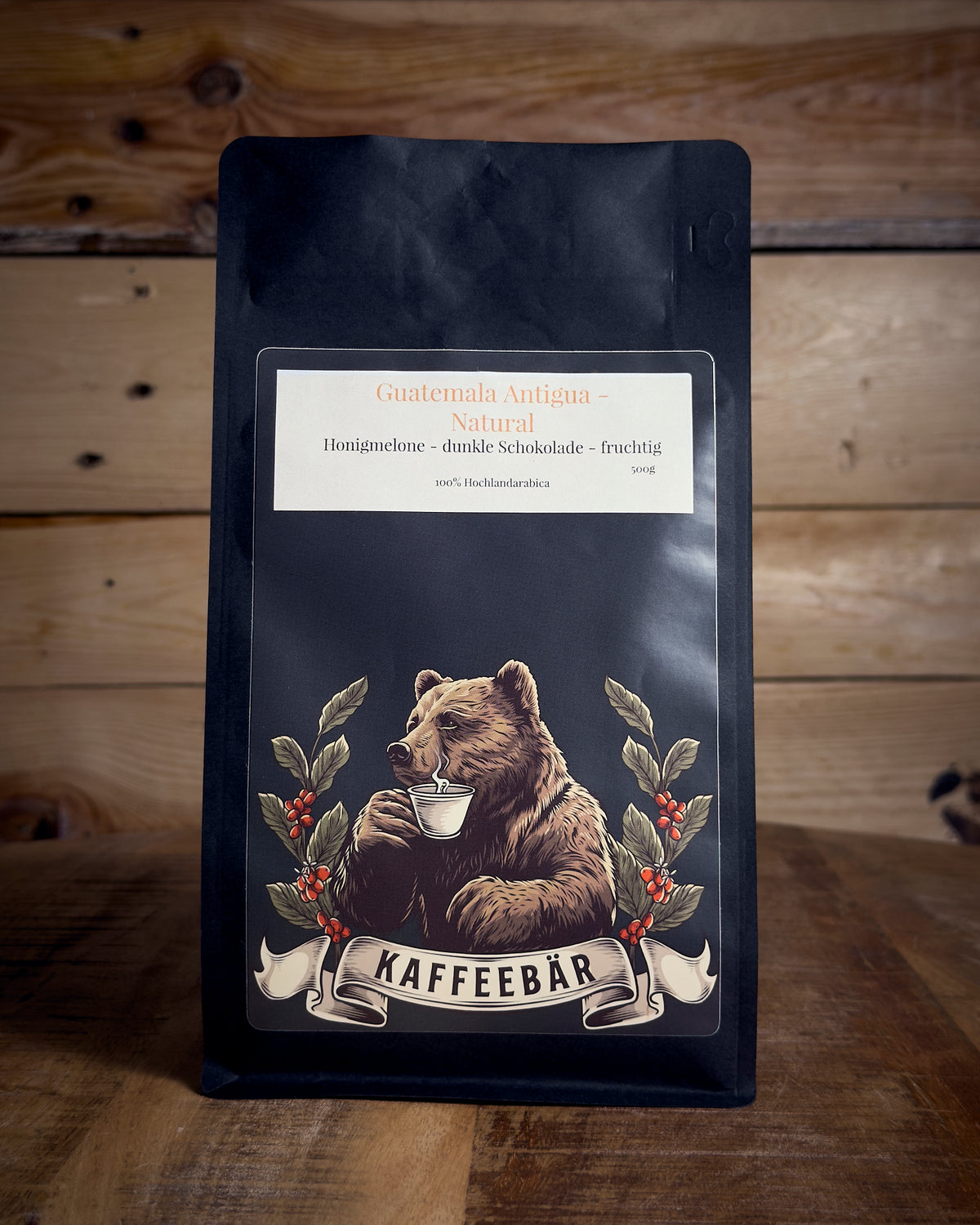 Guatemala Antigua Natural — 500g Vorderansicht, KaffeeBär Rösterei