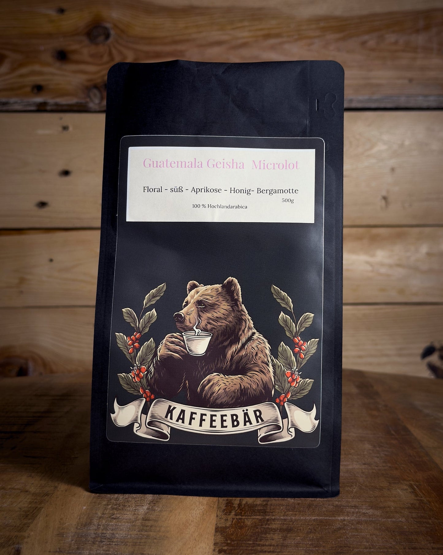 Handgerösteter Kaffee Guatemala Jalapa Microlot in der 500g Packung von KaffeeBär, Vorderansicht.