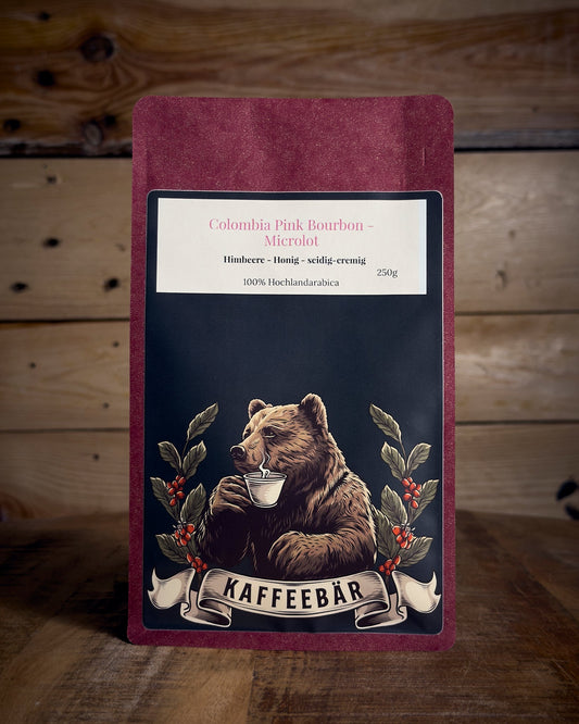 Handgerösteter Kaffee Kolumbien huila Microlot in der 250g Packung von KaffeeBär, Vorderansicht.