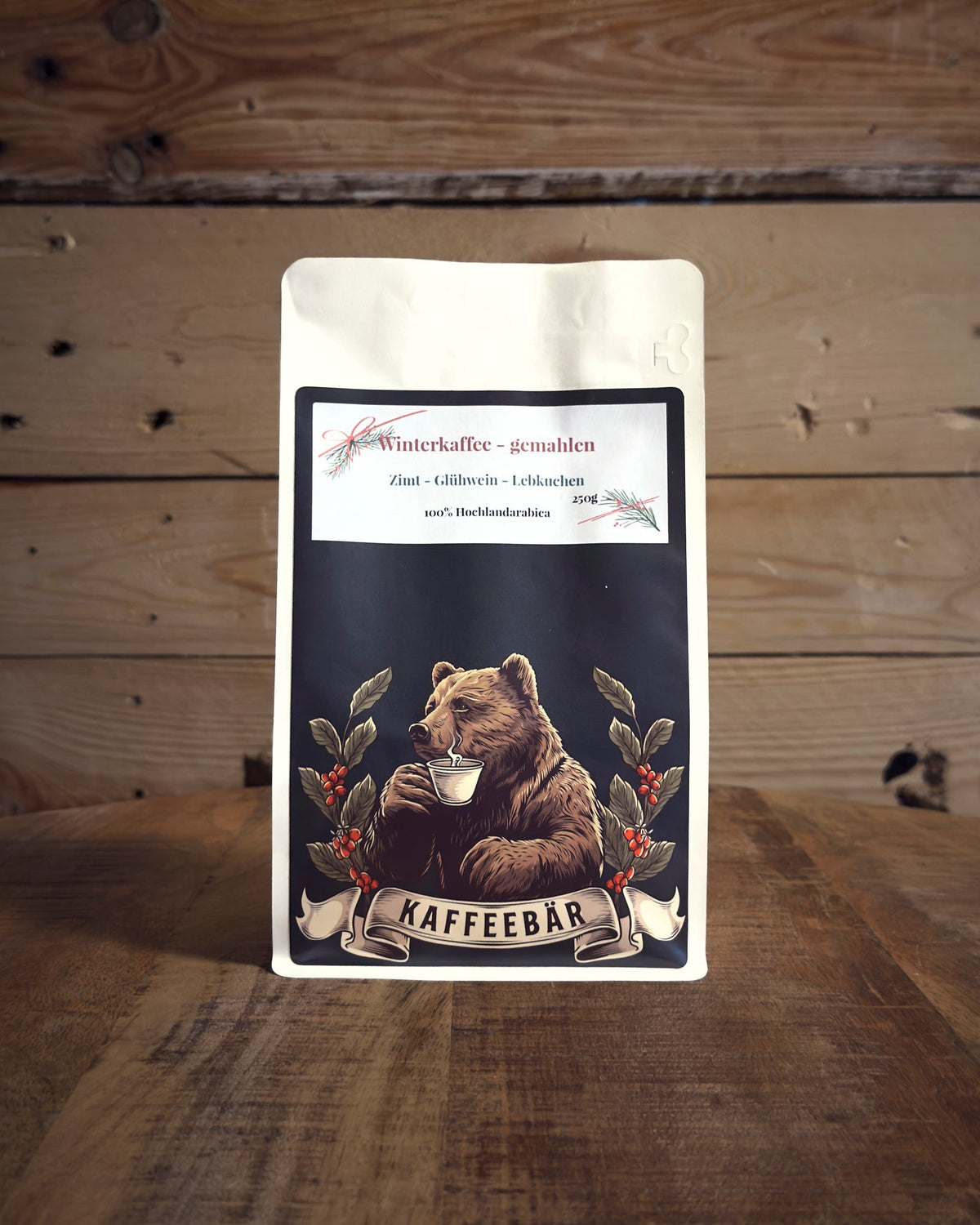 Winterkaffee - Gemahlener Gewürzkaffee — 250g Vorderansicht, KaffeeBär Rösterei